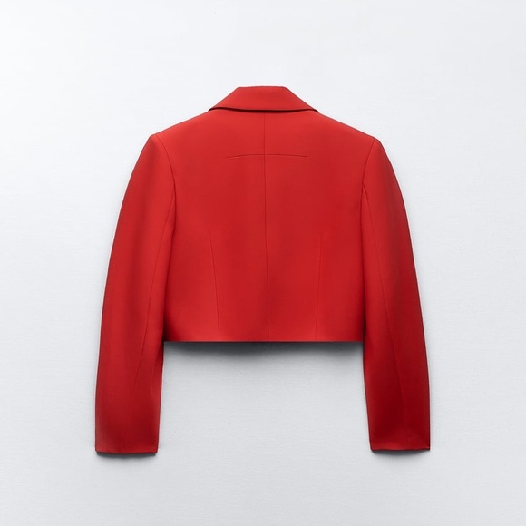 ZARA WOMEN RED SHORT CROPPED FLAP JACKET BLAZER WITH FLAPS - Picture 12 of 15